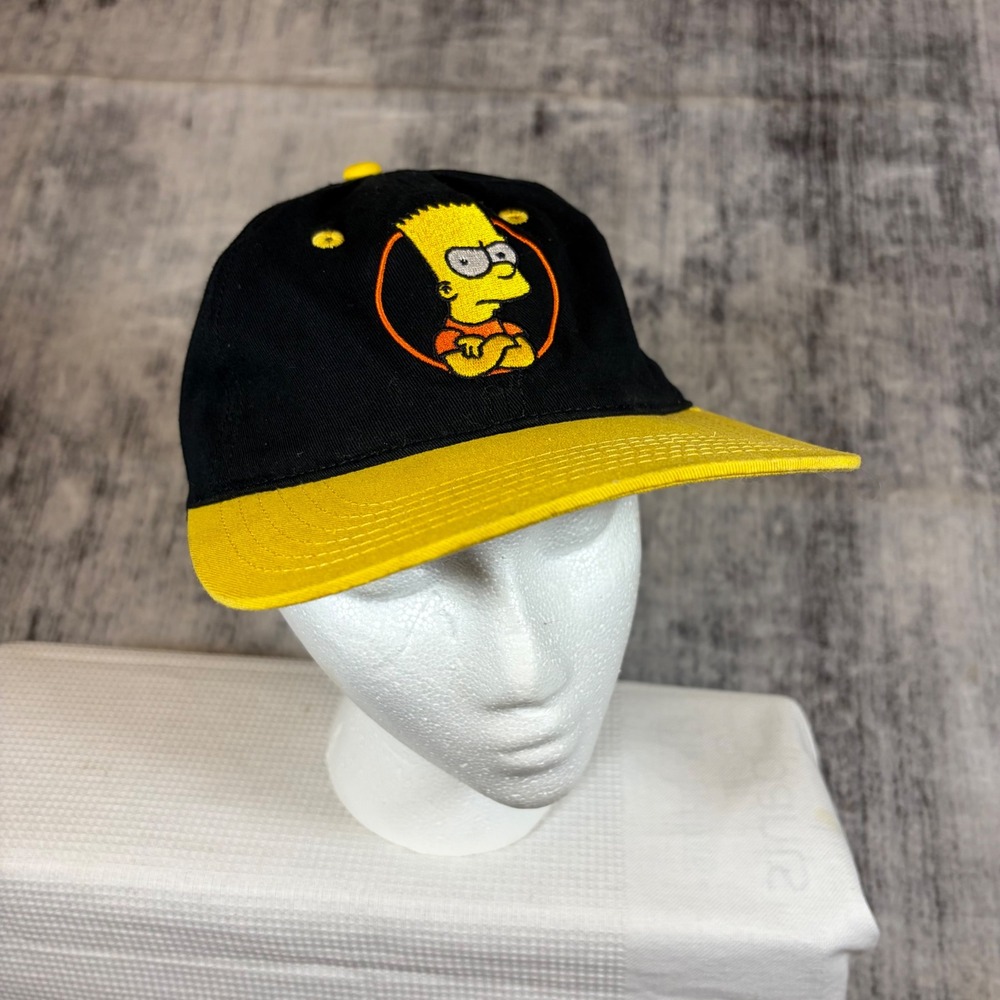 The Simpsons Bart Simpson Snapback Hat Black Yellow Embroidered Cap Vintage